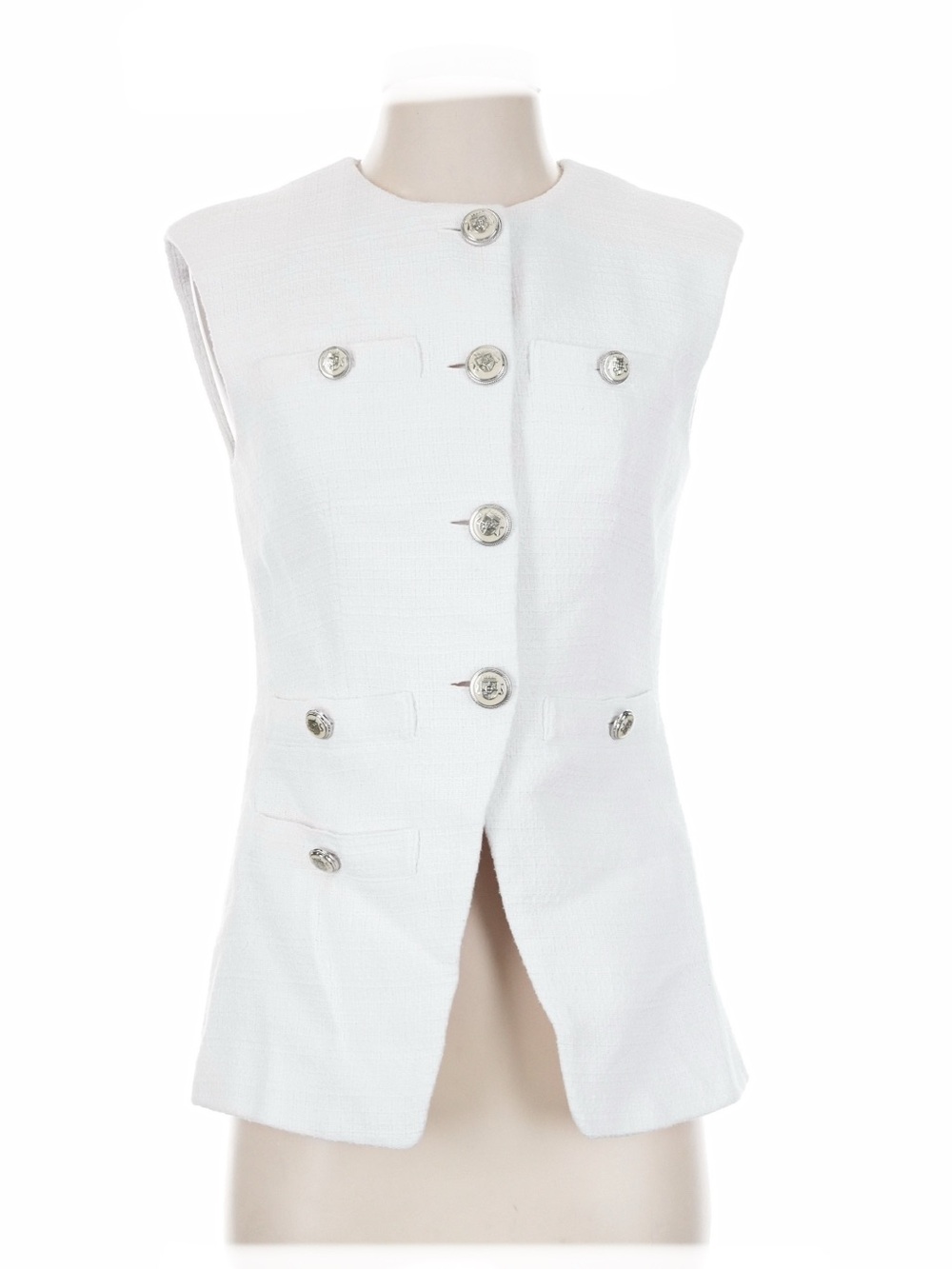 VERONICA BEARD Tamara Vest White TweedCotton  Silver VB Designer Miller Buttons
